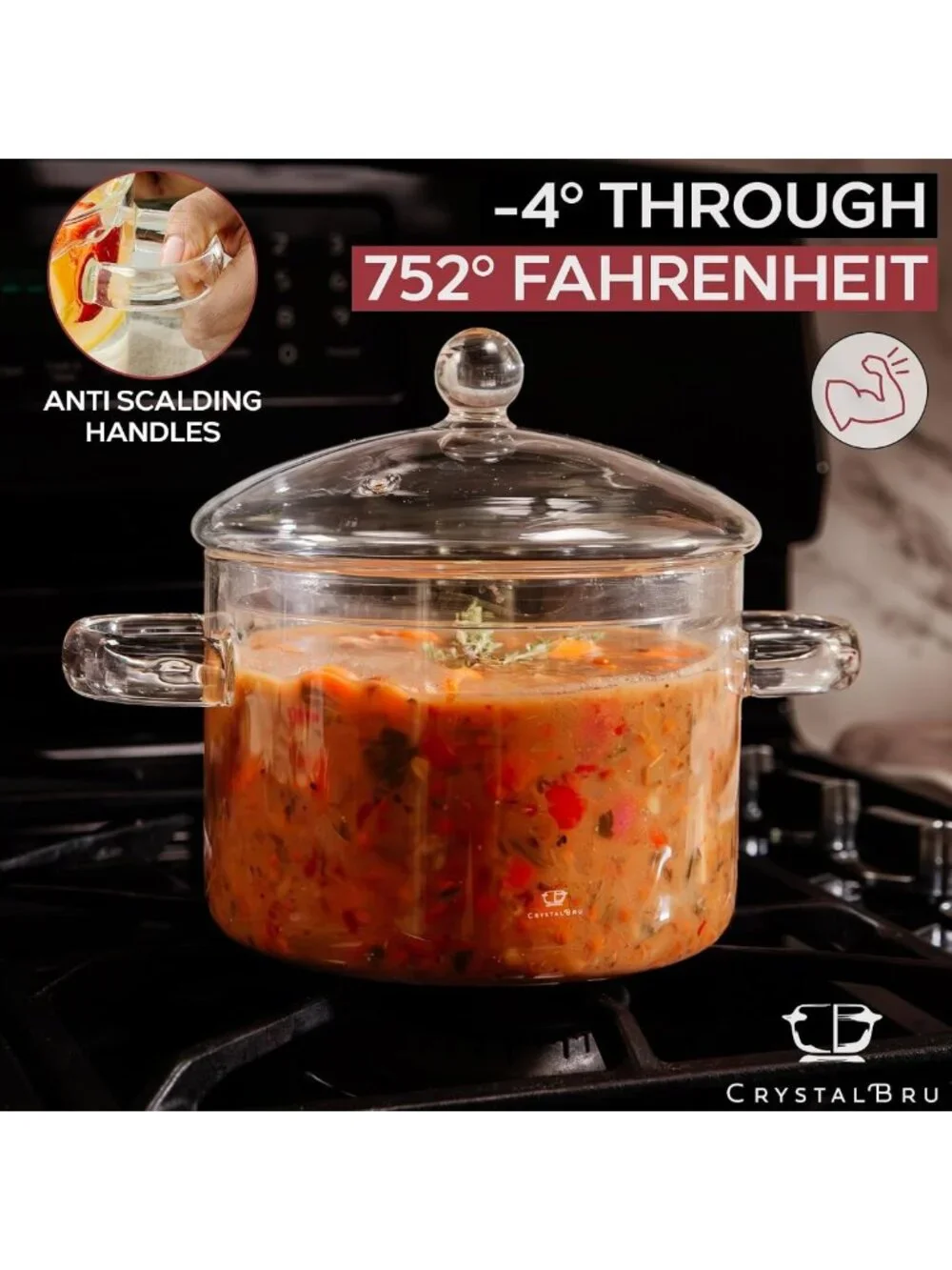 Clear Glass Simmer Pot with Lid & Strainer | Heat-Resistant Borosilicate | Home